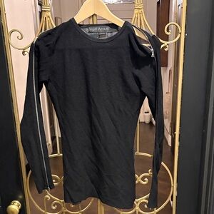 Yigal Azrouel Black Long Sleeve Top with Zipper Detail sexy opens sparkle silver